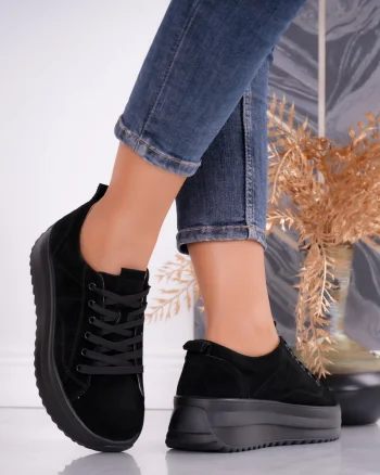Pantofi dama casual Negri din Piele Naturala intoarsa Shula