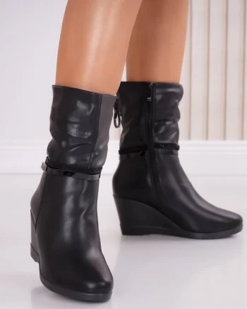 Ghete dama Imblanite cu Platforma Negre din Piele Ecologica Molsa