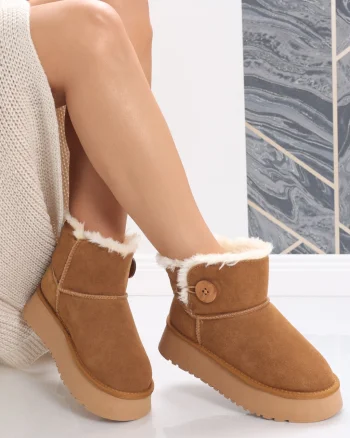 Cizme Dama Imblanite Camel din Piele Naturala Intoarsa Janina
