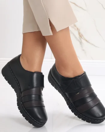 Pantofi dama casual Negri cu Maro din Piele Ecologica Riba