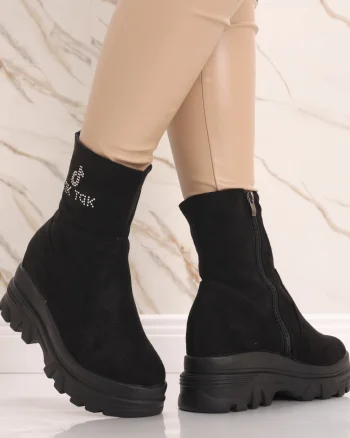 Sneakers dama Imblaniti cu Platforma Negri din Piele Eco Intoarsa Espel