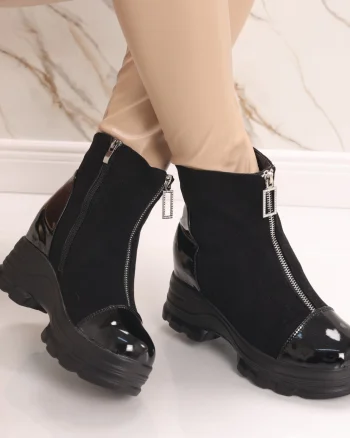 Sneakers dama Imblaniti cu Platforma Negri din Piele Eco Intoarsa Tremia