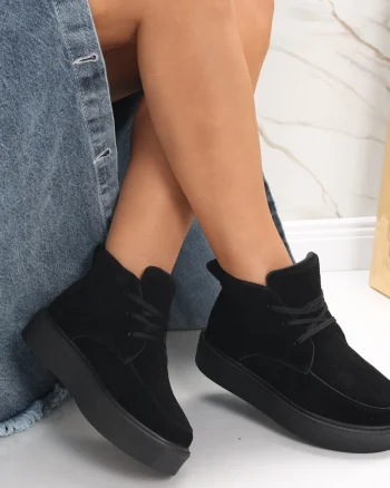 Ghete dama Negre din Piele Naturala Intoarsa Risna