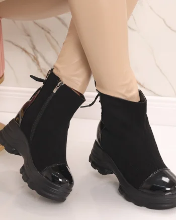 Sneakers dama Imblaniti cu Platforma Negri din Piele Eco Intoarsa Dalada