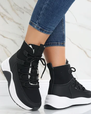 Sneakers dama Imblaniti Negri din Piele Eco,Piele Eco Intoarsa Asiva