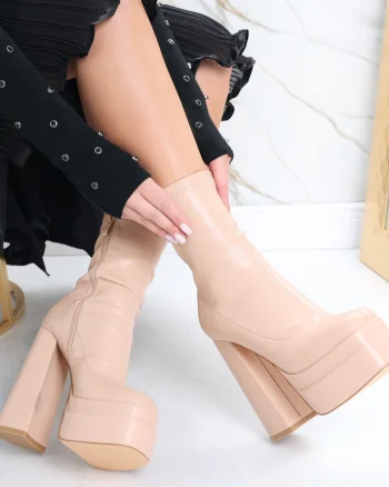Botine Dama Bej din Piele Ecologica Adinda