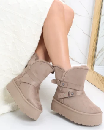 Cizme Dama Imblanite Kaki din Piele Ecologica Intoarsa Almina