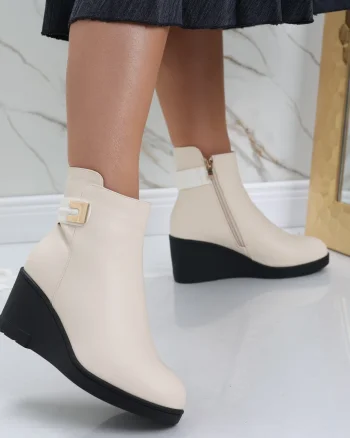 Ghete dama Imblanite cu Platforma Bej din Piele Ecologica Arita