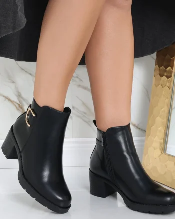 Botine Dama Imblanite Negre din Piele Ecologica Intoarsa Wafika