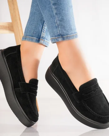 Pantofi dama casual Negri din Piele Naturala Intoarsa Temia