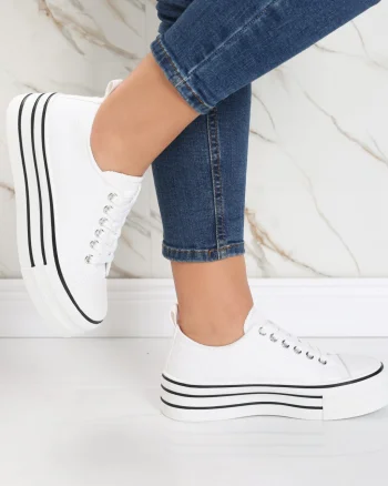 Sneakers dama albi din textil Elsie