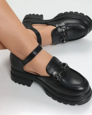 Pantofi dama Casual Negri din Piele Ecologica Aina