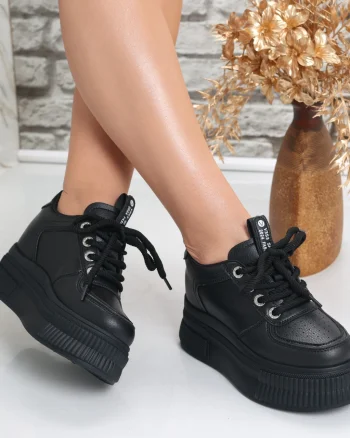Sneakers dama cu platforma Negri din Piele Ecologica Laron