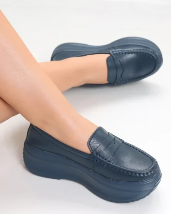 Pantofi dama cu platforma Bleumarin din Piele Naturala Alunsa
