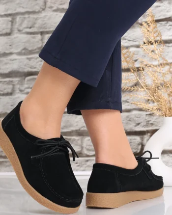 Pantofi dama casual Negri din Piele Naturala Intoarsa Alenasa