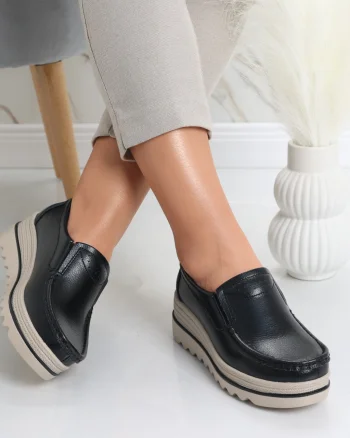 Pantofi dama cu platforma Negri din Piele Naturala Gabrena