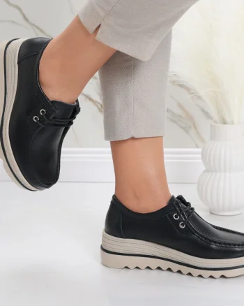 Pantofi dama cu platforma Negri din Piele Naturala Jasya