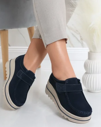 Pantofi dama cu platforma Bleumarin din Piele Naturala Intoarsa Anera