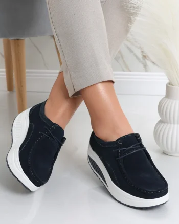 Pantofi dama casual Bleumarin din Piele Naturala Intoarsa Oscara