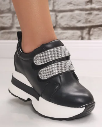 Sneakers dama cu platforma Negri din Piele Ecologica Vinita