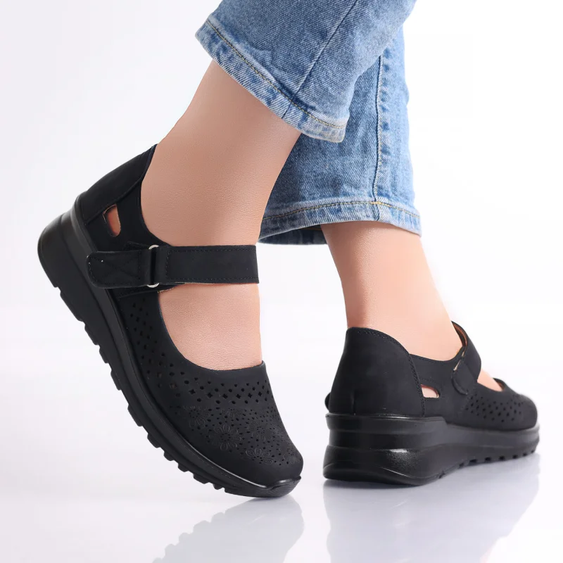 Pantofi dama casual Negri din Piele Ecologica Tiga