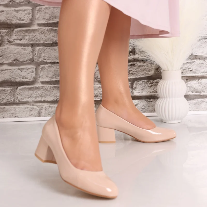 Pantofi dama cu toc Bej din Piele Ecologica Lacuita Fadina