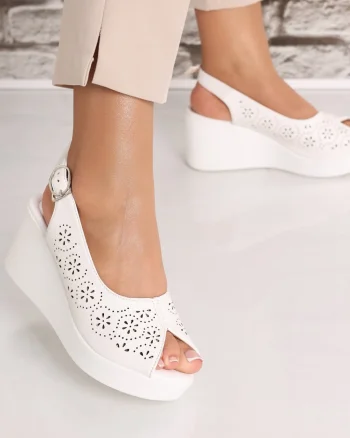Sandale dama cu platforma Albe din Piele Ecologica Maresa