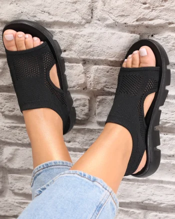 Sandale dama fara toc Negre din Textil Analga
