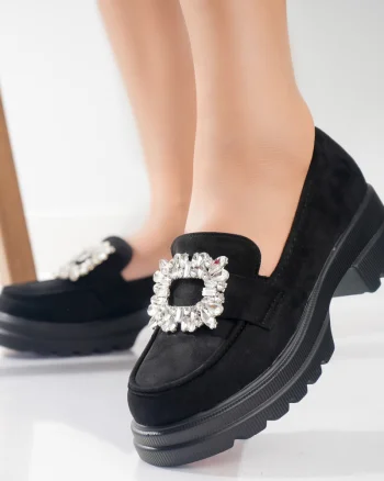 Pantofi dama casual Negri din Piele Ecologica Intoarsa Naia