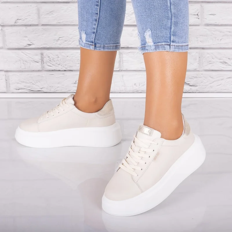 Pantofi dama casual Bej din Piele Naturala Arselia