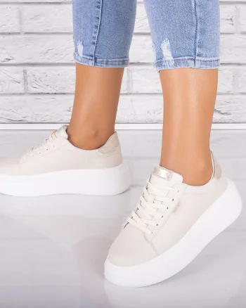 Pantofi dama casual Bej din Piele Naturala Arselia