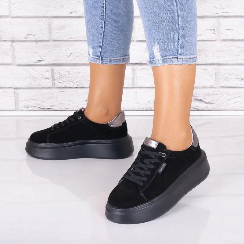 Pantofi dama casual Negri din Piele Naturala Intoarsa Alersa