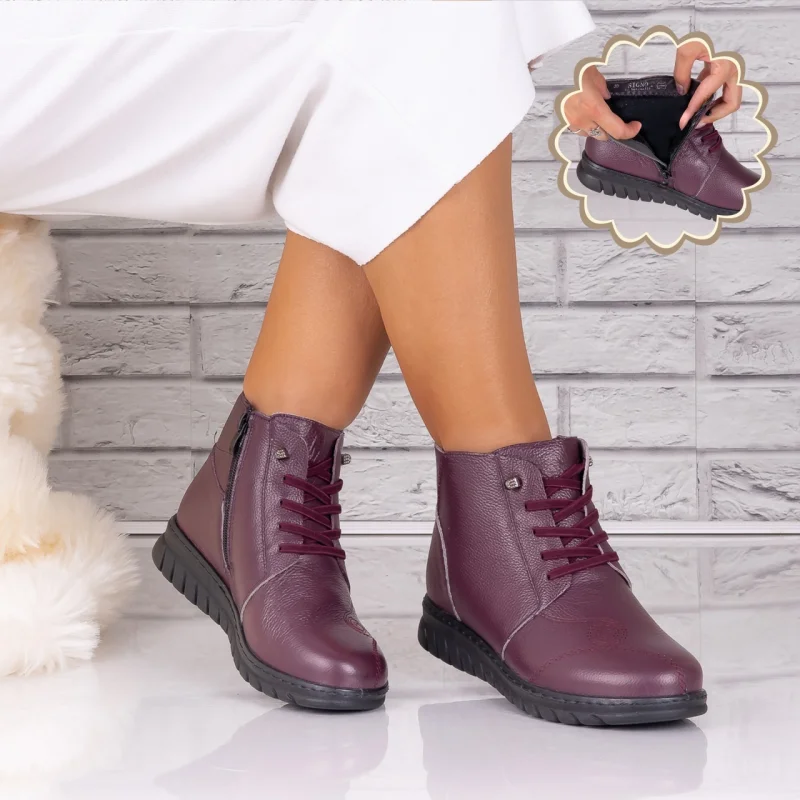 Ghete dama Imblanite Bordo din Piele Naturala Jenny