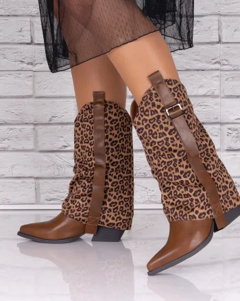 Cizme dama Animal print maro din Piele Ecologica Zayra