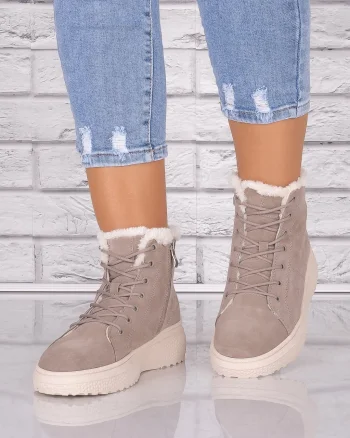 Ghete dama Imblanite Kaki din Piele Naturala Intoarsa Clavira