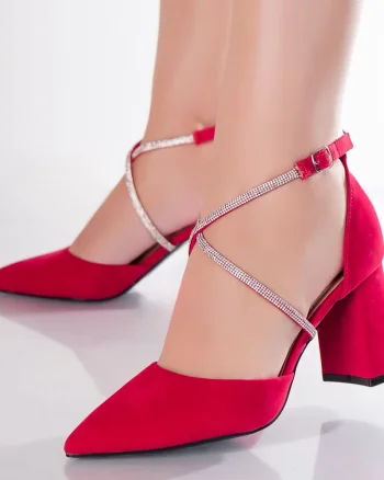 Pantofi dama Rosii din Piele Ecologica Intoarsa Velea