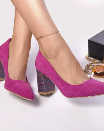 Pantofi cu toc shully piele ecologica intoarsa fuschia