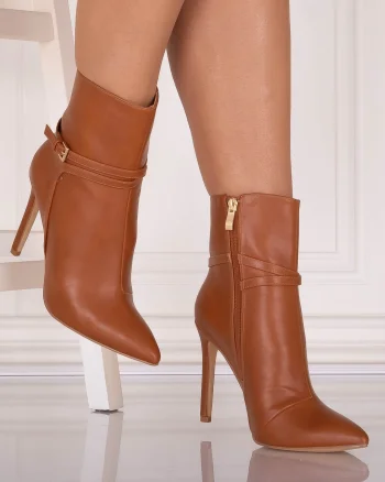 Botine dama Camel din Piele Ecologica Naisia