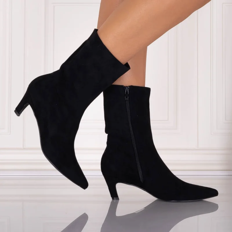 Botine dama Negre din Piele Ecologica Intoarsa Loretta