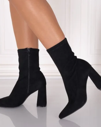 Botine dama Negre din Piele ecologica Intoarsa Rumia
