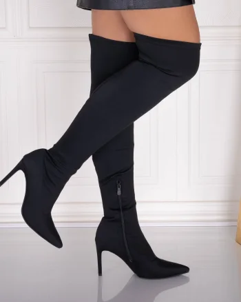 Cizme dama cu toc Negre din Textil/neopren Marilya