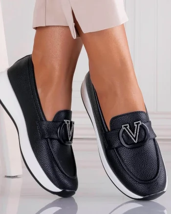 Pantofi dama Casual Negri din Piele Ecologica Nelisia