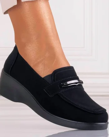Pantofi dama cu platforma Negri din Piele Ecologica Intoarsa Gonzi