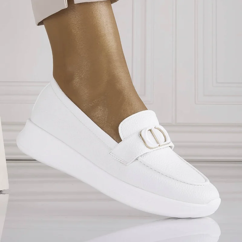 Pantofi dama Casual Albi din Piele Ecologica Ulmira