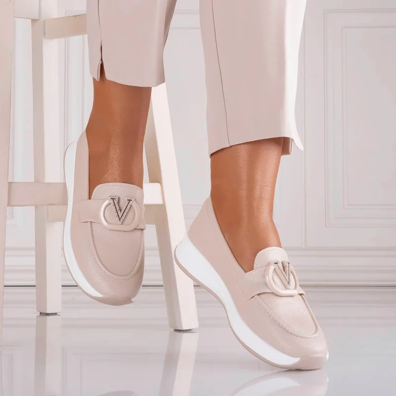 Pantofi dama Casual Bej din Piele Ecologica Nelisia