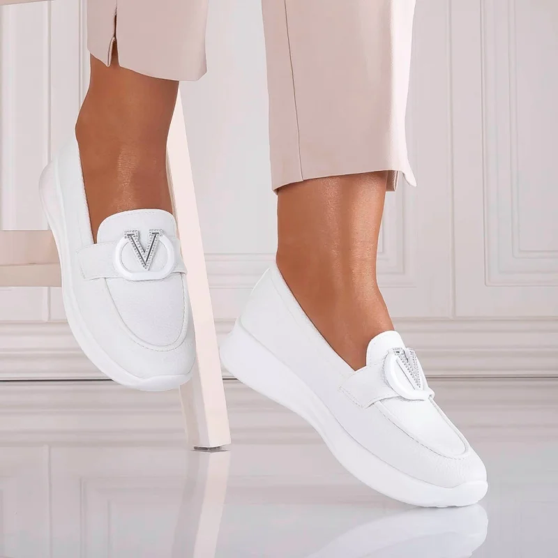Pantofi dama Casual Albi din Piele Ecologica Nelisia