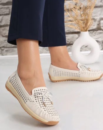 Pantofi dama casual Bej din Piele Naturala Alinca