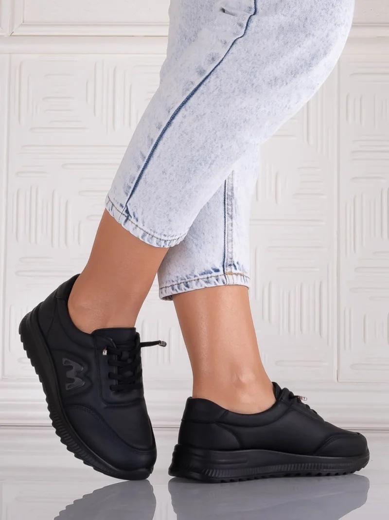Pantofi dama Casual Negri din Piele Ecologica Arela