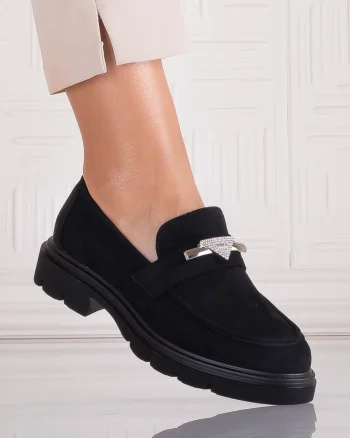 Pantofi dama casual Negri din Piele Ecologica Intoarsa Sudera