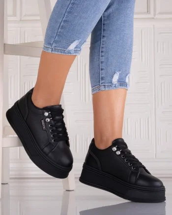 Sneakers dama cu platforma Negri din Piele Ecologica Dalenea